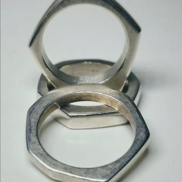 Vintage Gucci Italian  925 Hexagon Rings Size 8.75 - Picture 3 of 5